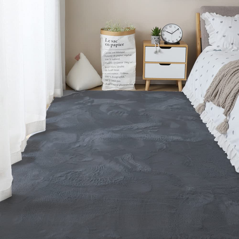 Tappeto finta pelliccia coniglio pelo corto bianco ultra morbido peluso tappeto pavimento antiscivolo fondo pelle lavabile per salone camera arredamento domestico moderno,Dark gray,160 x 230 cm