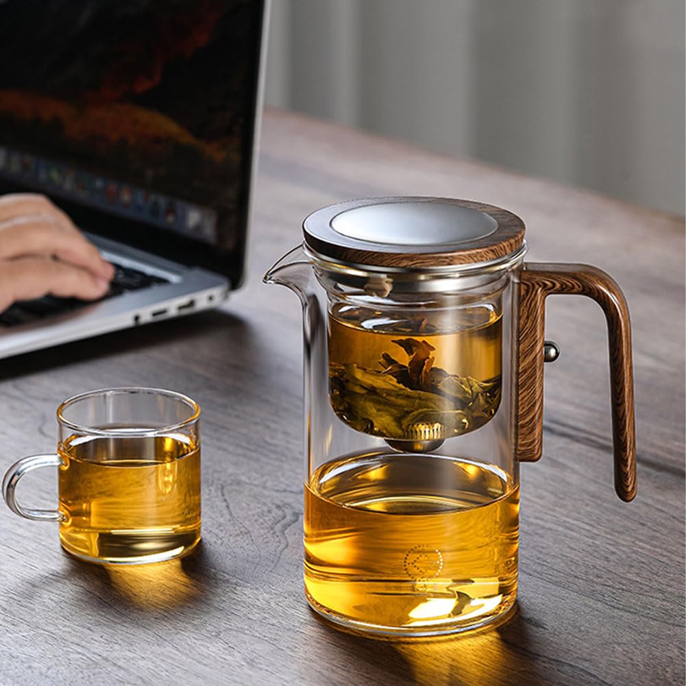 The Harmony Pot, Enchanti theepot, magnetische theepot, Enchantipot magische theepot met infuser, waterscheiding glazen theepot met zeef en houten handvat (600 ml