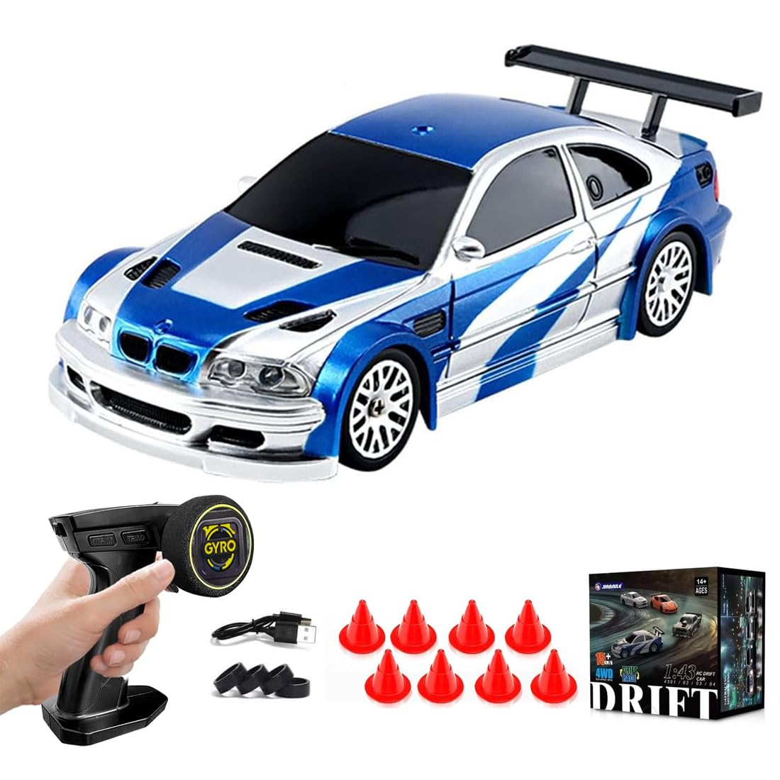 1/43 Scale Mini Drift Cars, Electric Full Proportional 2.4G Remote Control Racing Drift Car Model with Lights Kit, 15KM/H High Speed Vehicle Gift for Adults