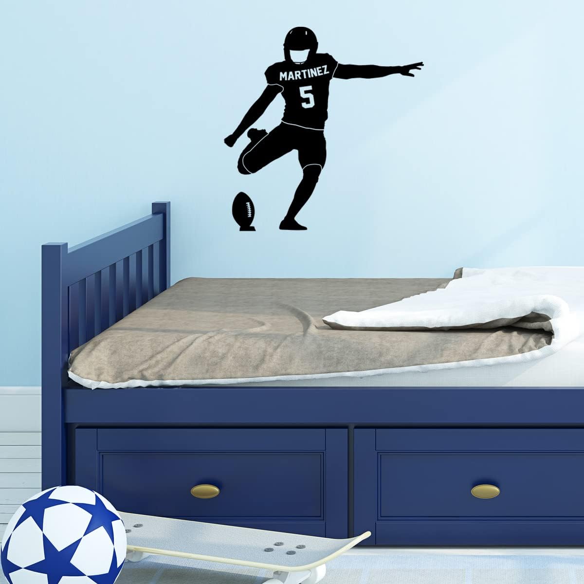VWAQ Personalized Field Goal Kicker Football Wall Decal Customized Kids Room Decor - CS99 (23" H X 23" W, Black)