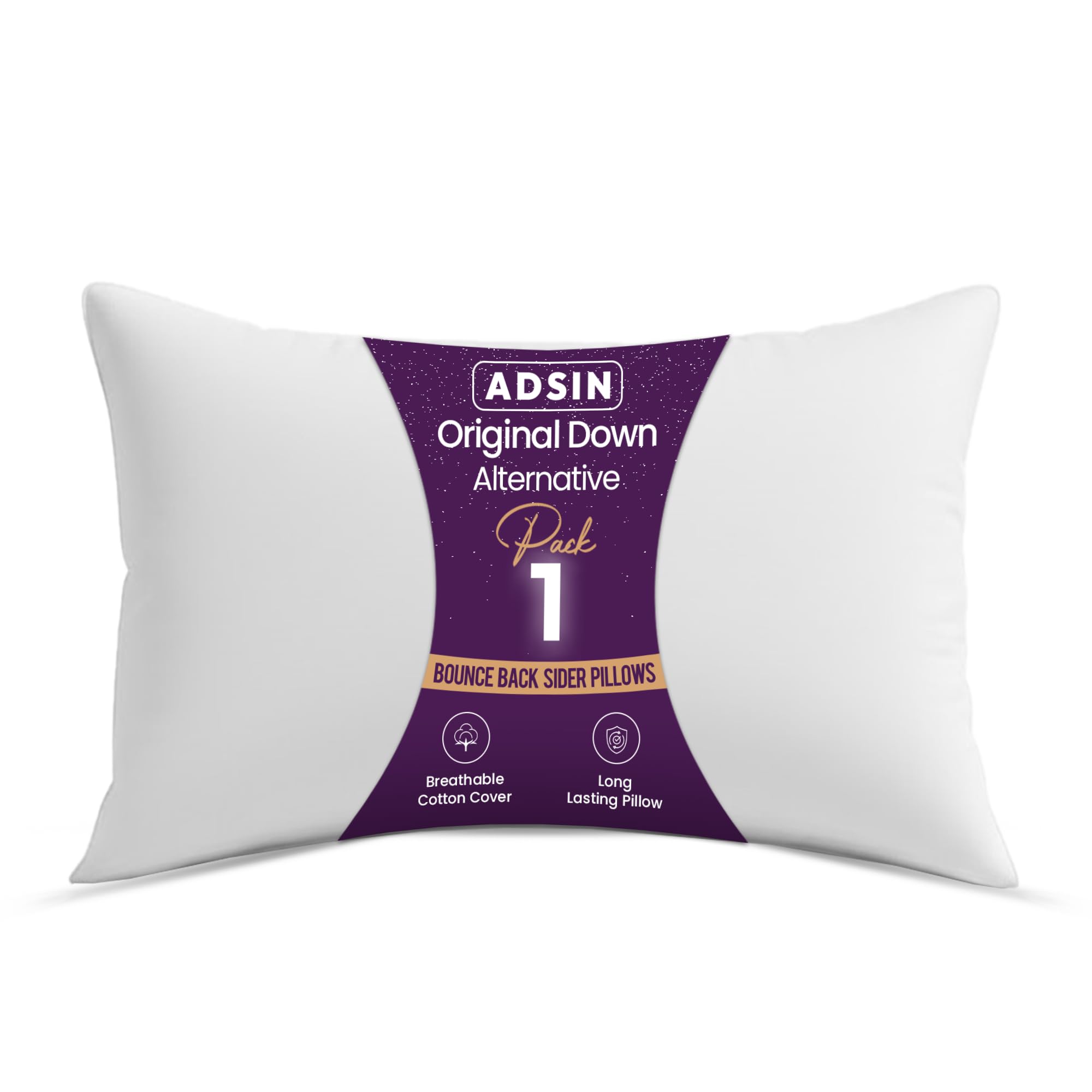 Adsin Extra Firm 1 Pack Extra Filled Bounce Back Pillow (Extra Firm), Hollow-Fibre Jumbo Bed Pillow, Hypoallgernic Hotel Quality Pillows, Luxury Sleep Neck Pain Relief, Premium Hotel Quality Pillows