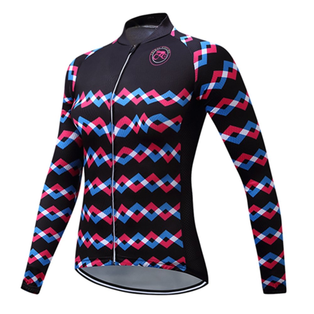 Cycling Jersey Women's Biking Breathable Long Sleeve Bicycle Shirt Top Wave Pink XXL