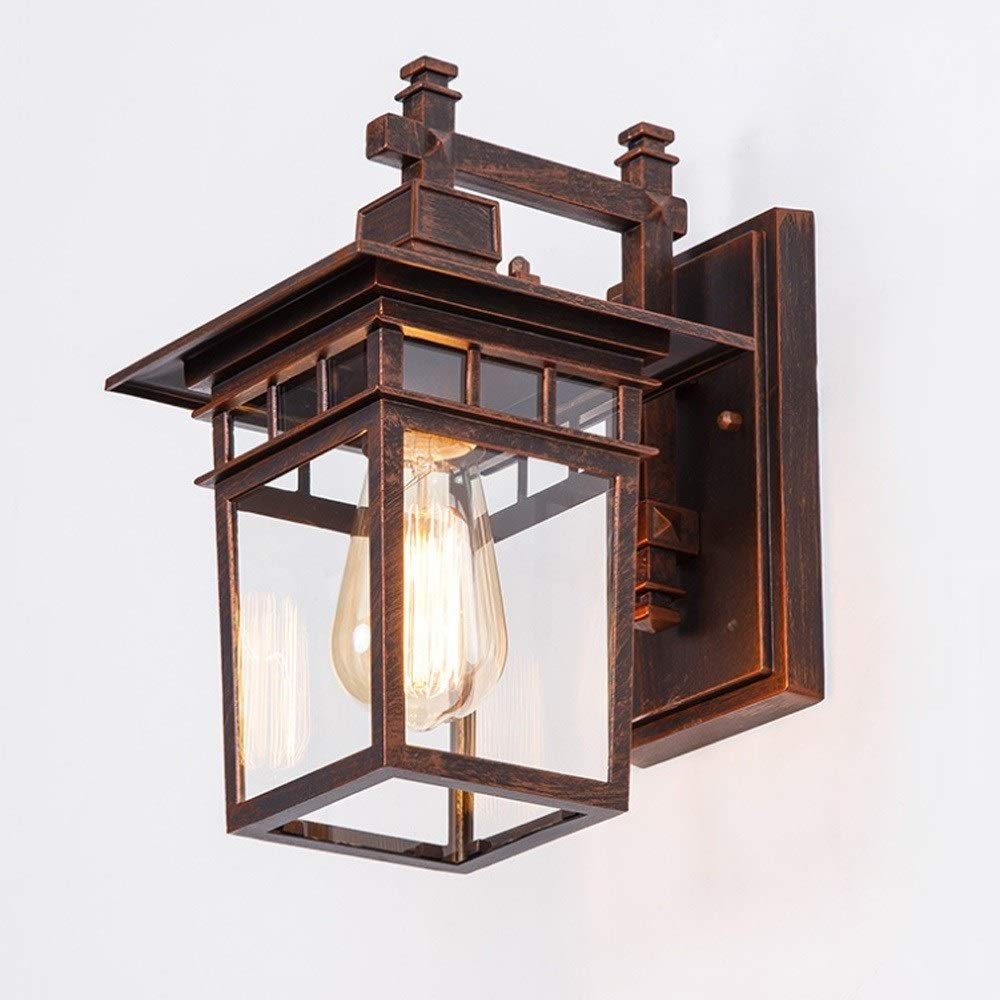 SXSCARKX Apanese Chinese American Minimalist Outdoor Wall Lamp Waterproof JE26/27 Exterior Square Sconce Staircase Door Aisle Balcony Garden Light Brown Courtyard Decoration Porch Lighting