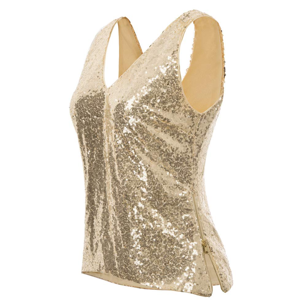 GRACE KARIN Donna Top Paillettes Canotta Elegante Scollo a V Camicia Senza Manica