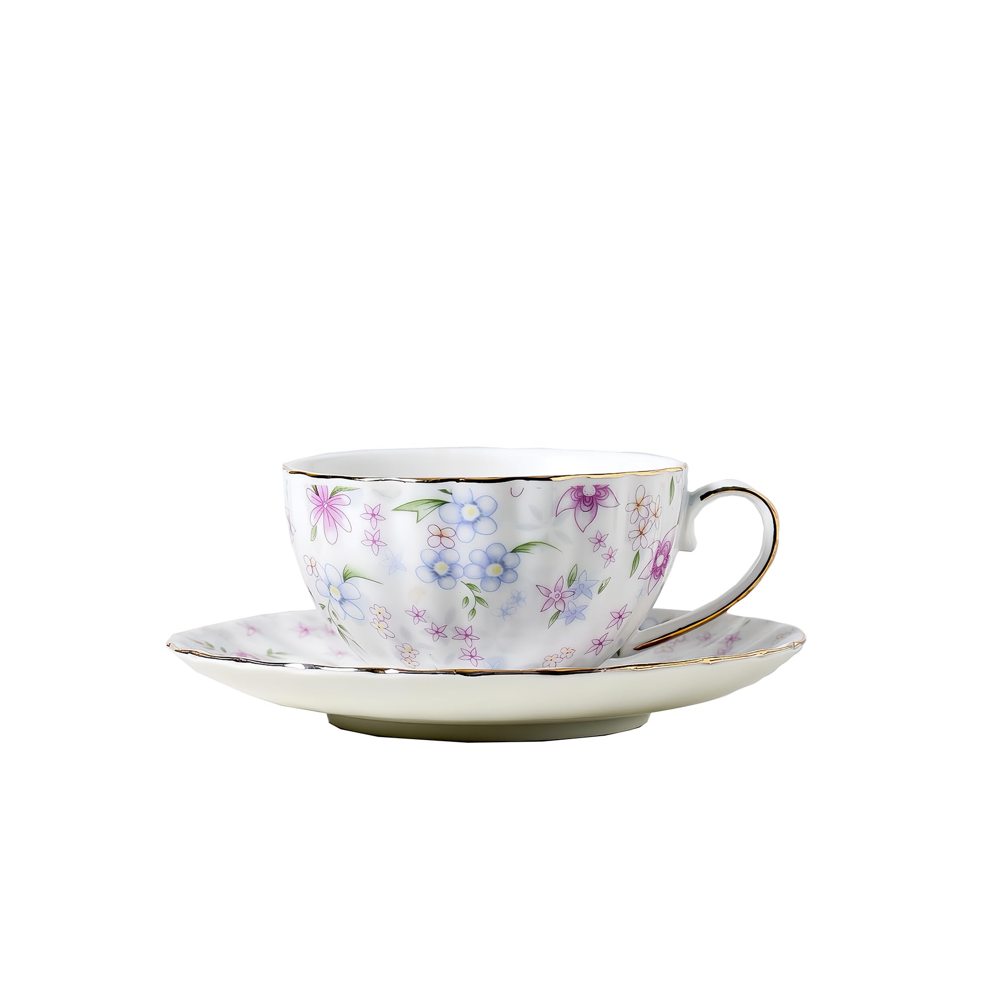 Fanquare Blumen Teetassen Set 250ml - Lila Iris Keramik Tasse & Untertasse