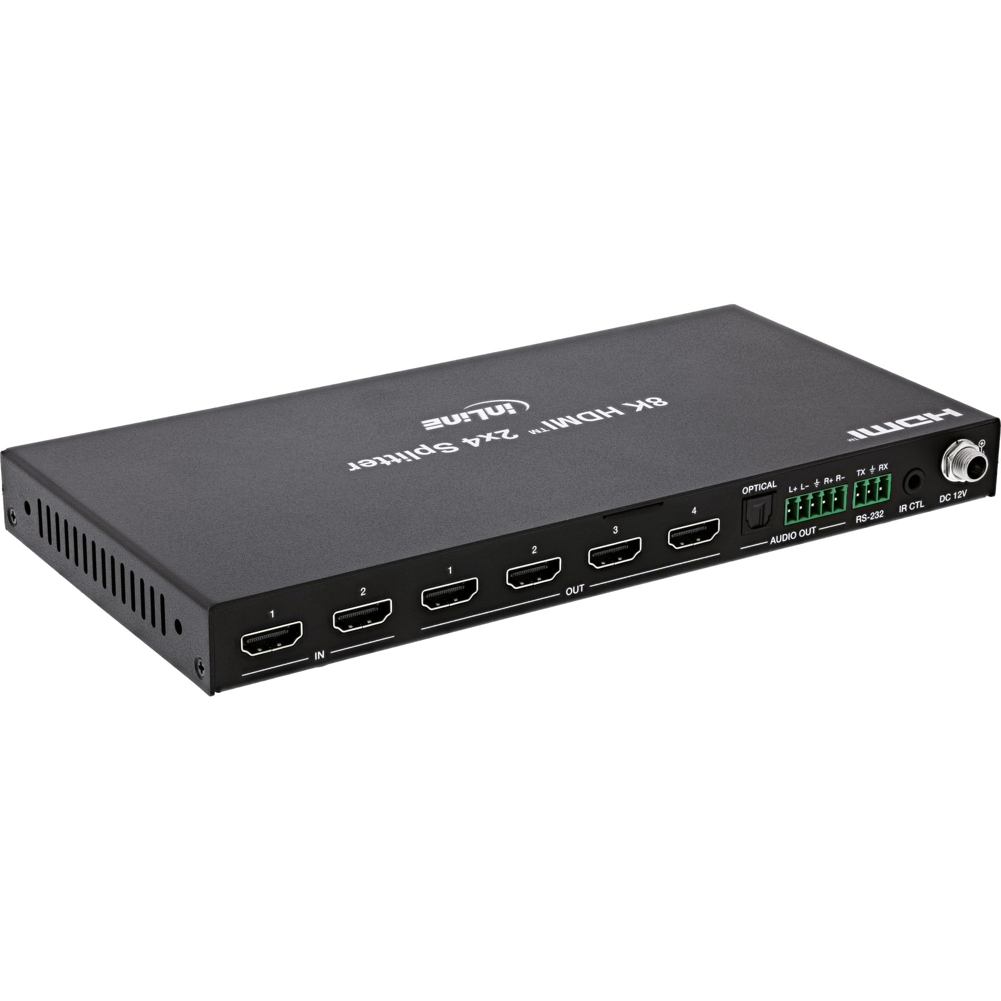 Inline Splitter HDMI 2x4, 8K 60Hz, 4K 120Hz, HDMI 2.1 | 2 HDMI su 4 Display, 8K 60Hz, 4K 120Hz, Downscaling, Audio De-Embedding, EDID, RS232
