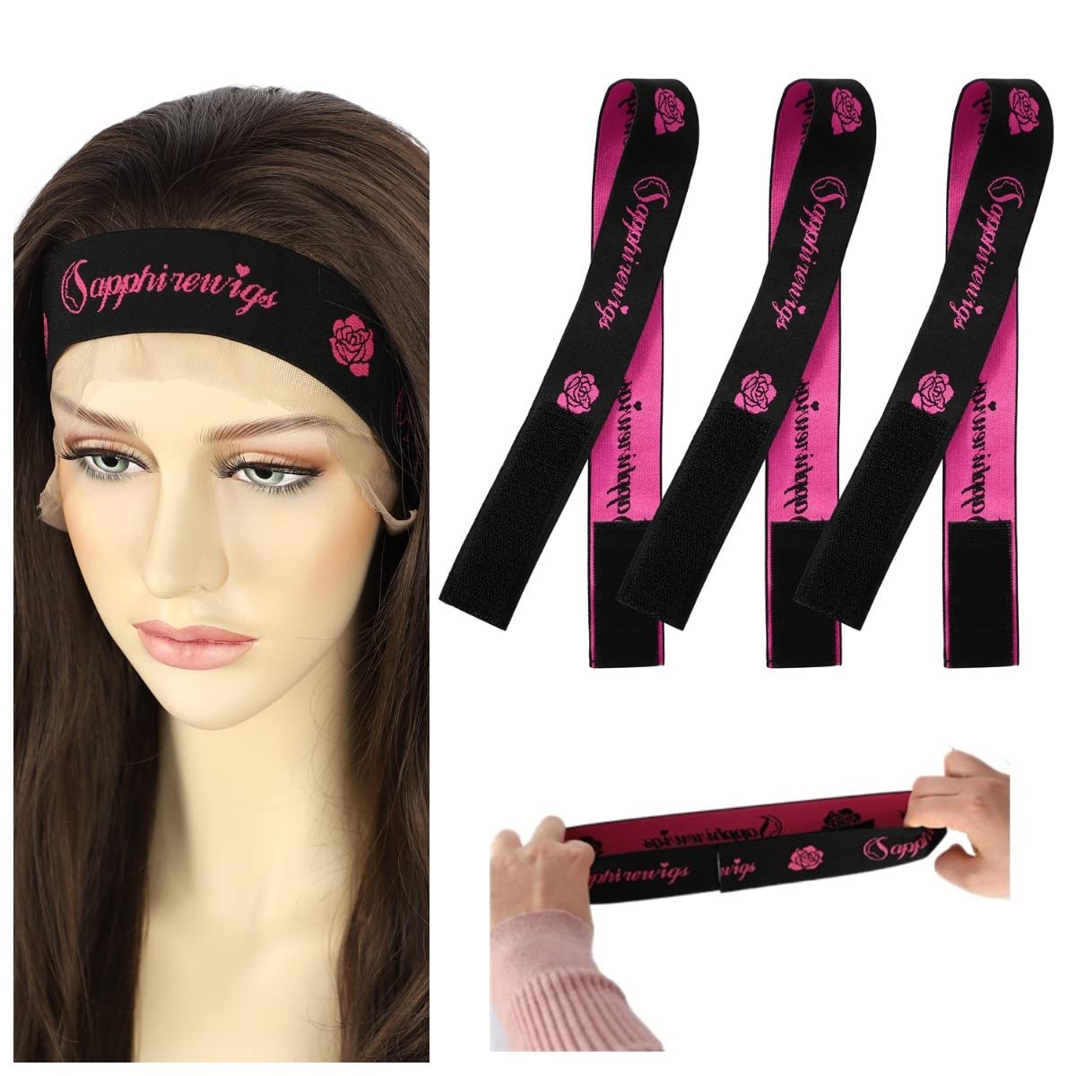 Sapphirewigs 3PCS Elastic Bands for Wigs, Lace Melting Band, Wig Band, Melt Band for Wigs and Baby Hair, Wig Accessories for Salon, Wigs Supplies, Edge Laying Band (3PCS/BLACK)