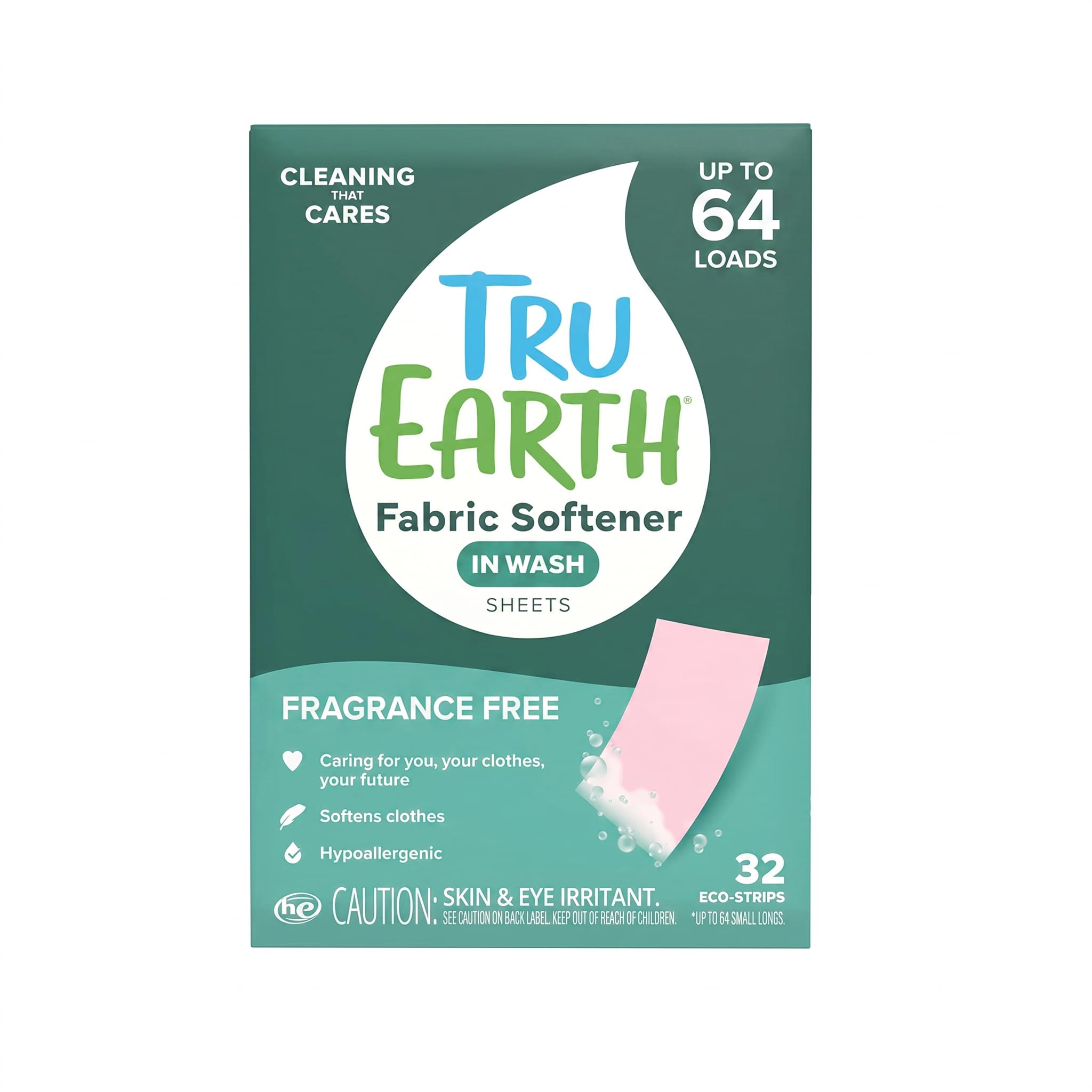 Tru Earth In-Wash Fabric Softener Sheets, Unscented, 64 Strips
