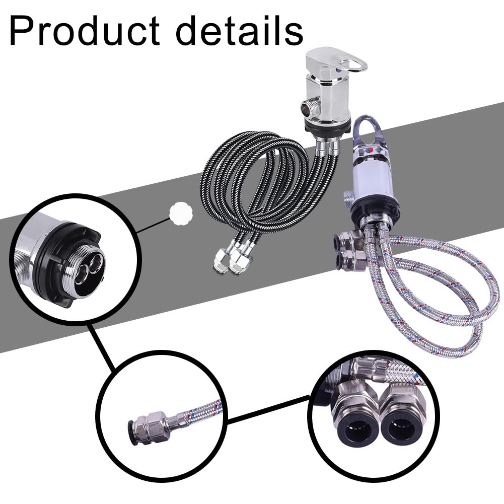 Rubinetto miscelatore doccia per caravan camper, uscita G1/2, tubo di scarico da 80 cm, valvola di controllo della temperatura per roulotte e camper (nero)