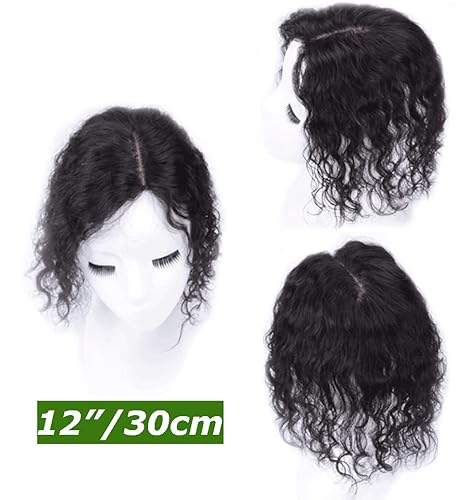 Miniatura 4 de Maery Cabello humano ondulado de 10 pulgadas totalmente atado a mano para mujeres con cabello delgado, base mono de 3.5 x 5.9 in, pelo corto y