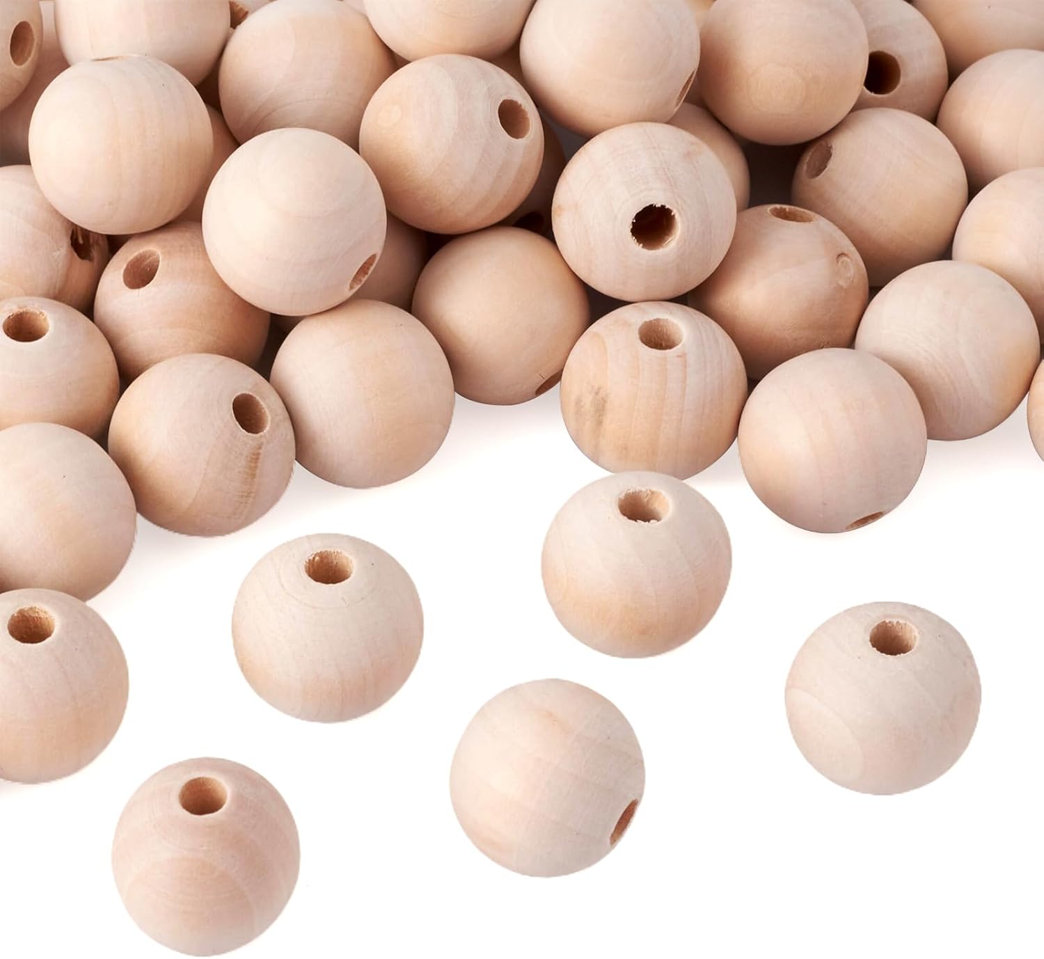 Craftdady 200Pcs 25mm Natural Wood Beads Unfinished Round Wood Loose Beads Large Hole Waxed Smooth Wooden Ball Spacer Beads for Jewelry Craft Making Home Party Decor Hole: 6-7mm