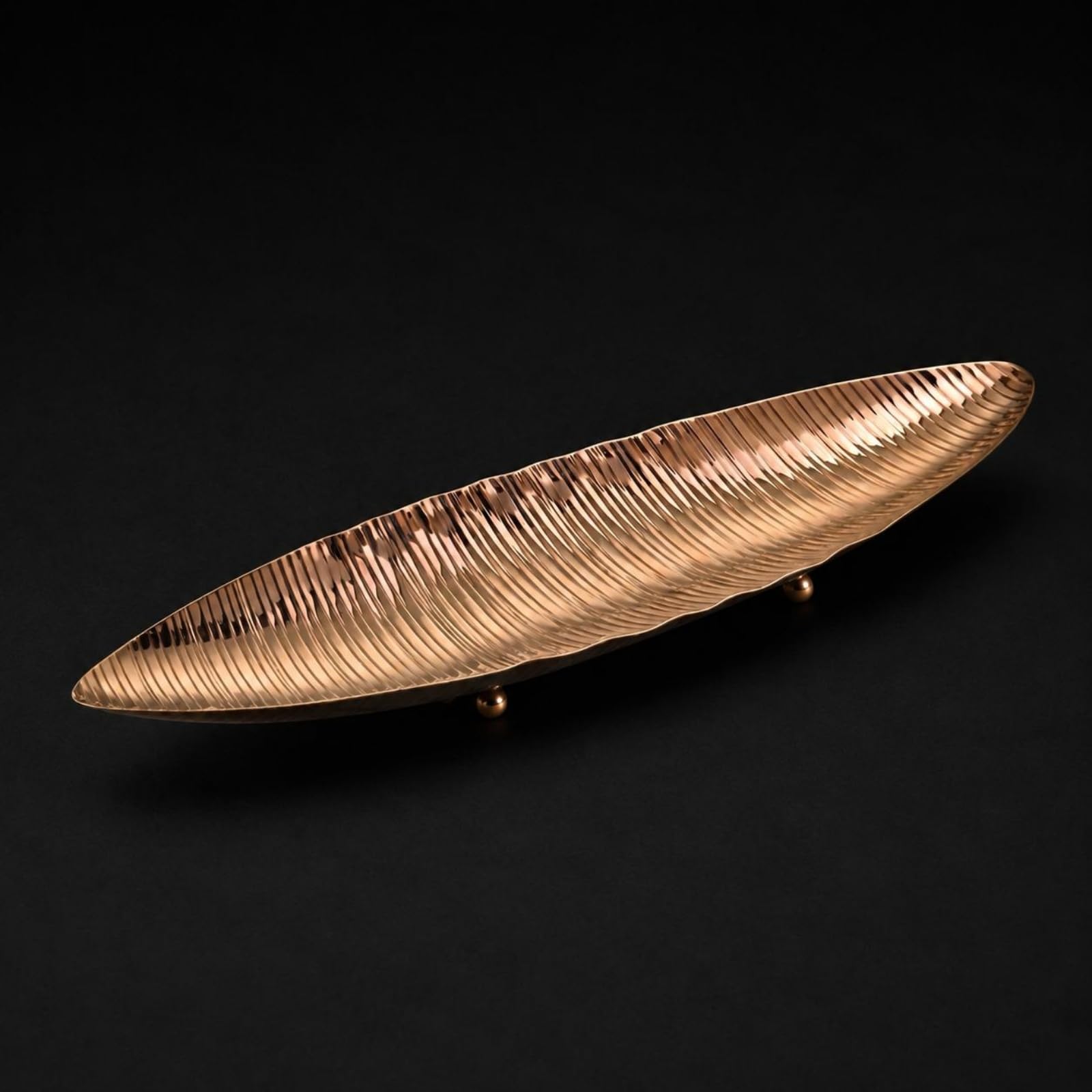 Fuente de Servicio de Pescado Bandeja Platter Servidor en Acero Inoxidable para Alimentos con Apariencia Moderna y Textura Martillada Adecuada para, Oro Rosa, 470X140XH60MM