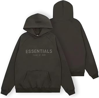MEDIUM MEDIUM. Mens Pullover Hoodie with ESSENCIALS FOG Chest Print Premium Fleece Sweatshirt, Relaxed Fit Streetwear Hoodies, Olive