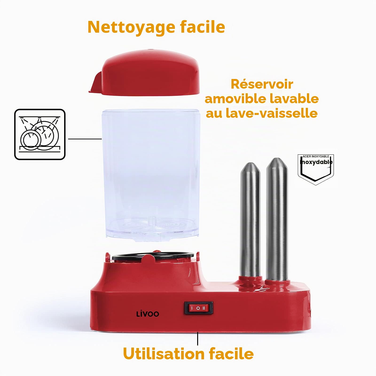 Machine à hot-dogs, pour 6 saucisses, avec récipient chauffant amovible, chauffe-saucisses avec brochettes en acier inoxydable pour réchauffer les petits pains