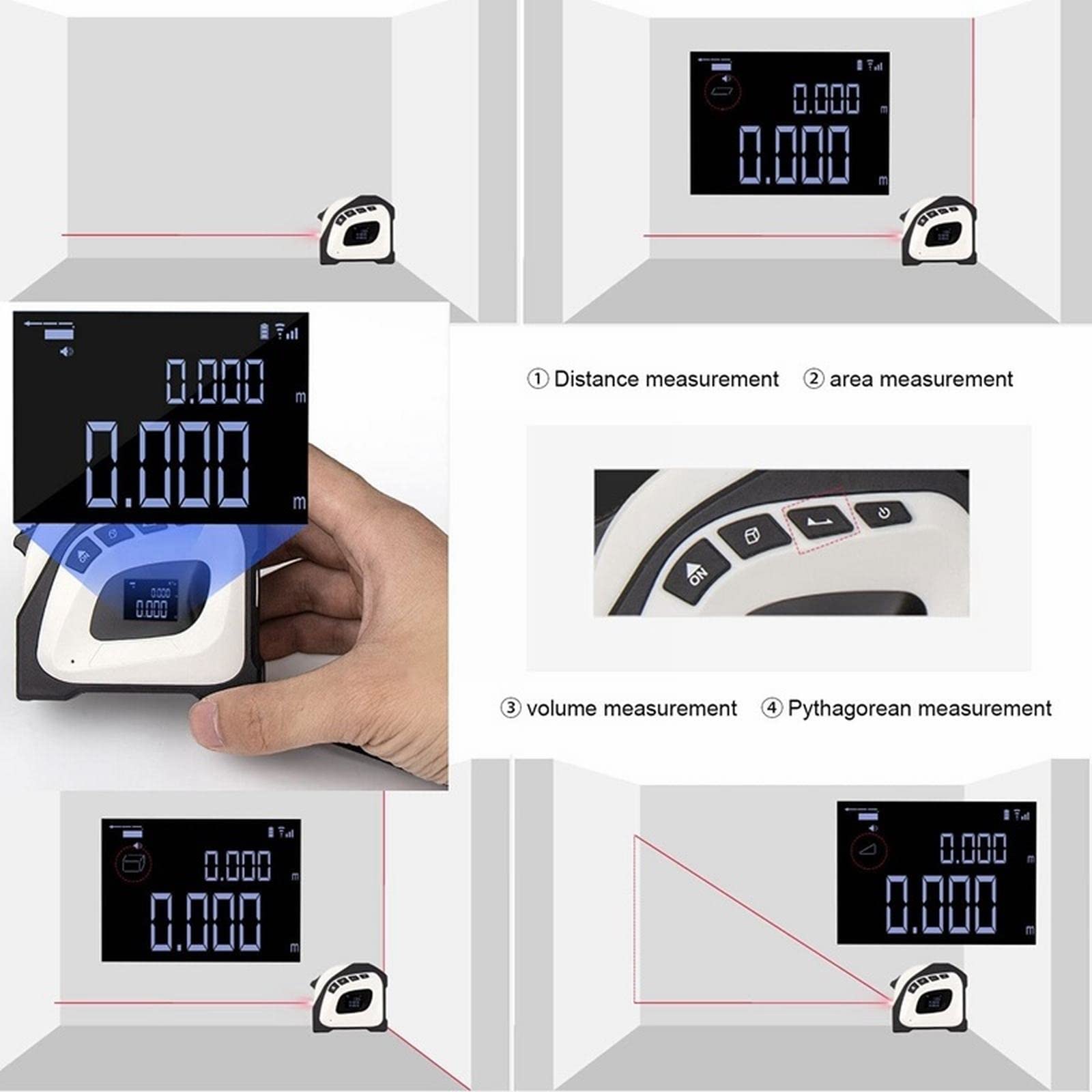 Miary Taśmowe, Taśma 2 W 1, Rozmiar Taśmy Mierniczej 16 Stóp, Wyświetlacz Cyfrowy Lcd, Zdejmowany Haczyk Magnetyczny, Dekoracja Domu Itp.