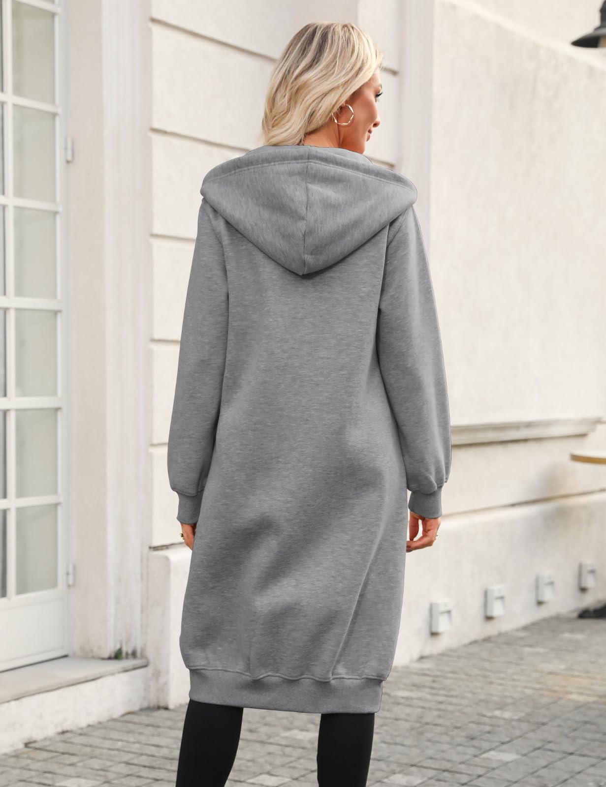 Sweat à Capuche Femme Zippé Veste Polaire Longue Pullover Manches Longues Épais Hoodie Lâche Manteau Automne Hiver Casual Sweatshirt avec Poches
