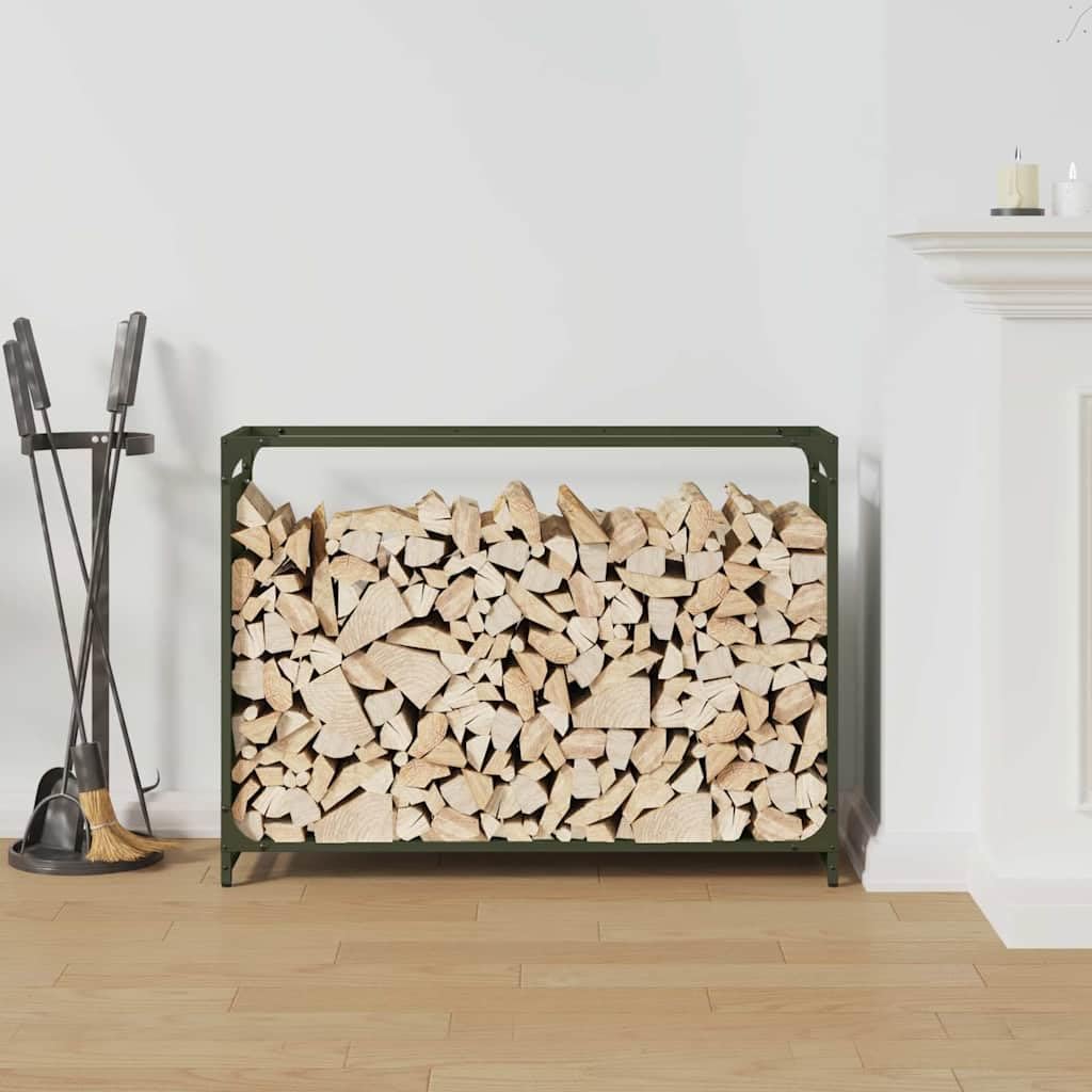 Regał na drewno kominkowe, oliwkowo-zielony, 90 x 28 x 65 cm, ze stali walcowanej na zimno – wytrzymały regał na drewno opałowe o dużej pojemności zapewnia uporządkowane przechowywanie i