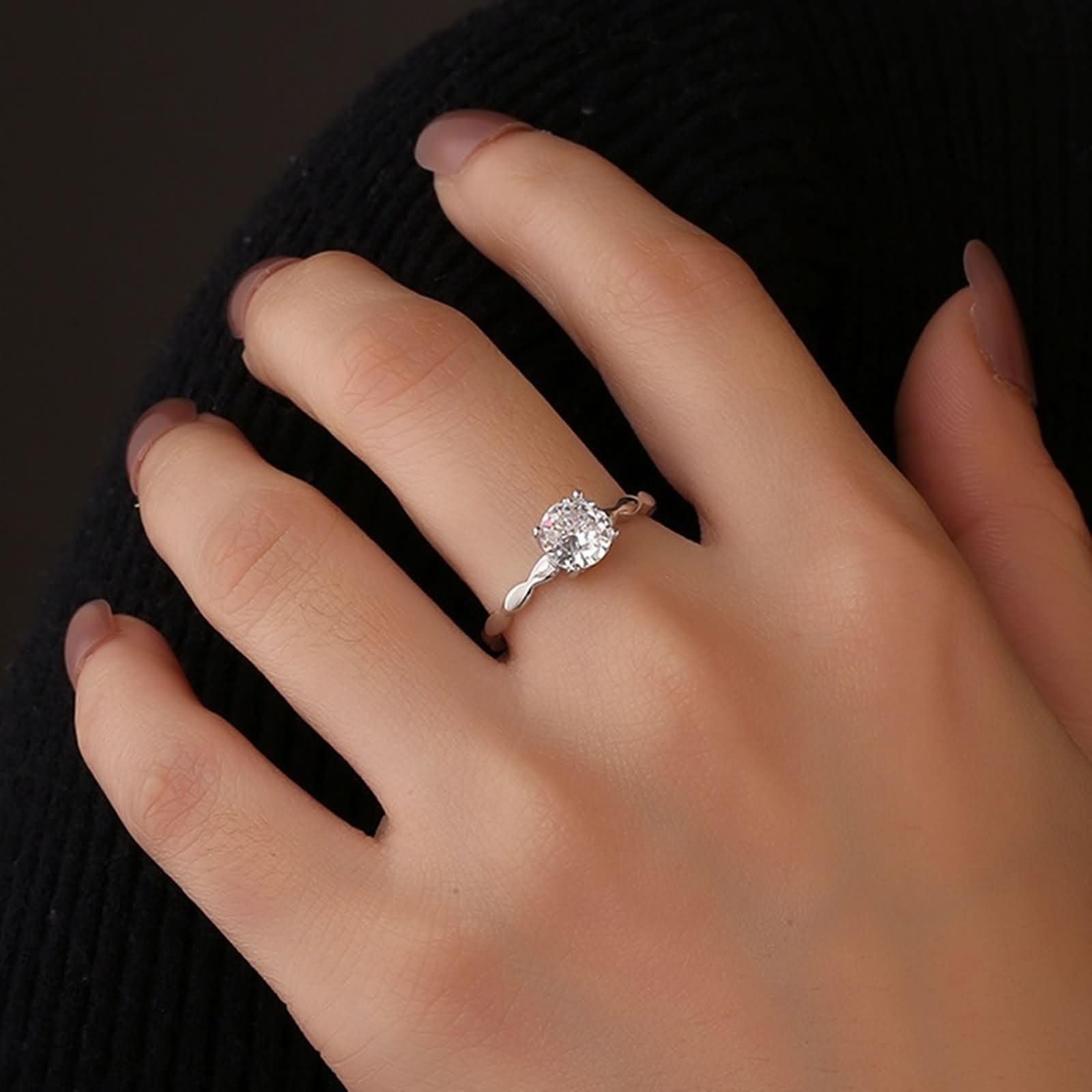 Anello Donna di Fidanzamento Oro Bianco 375/585/750,Solitario Rotondo con Moissanite Anello Donna Matrimonio Argento