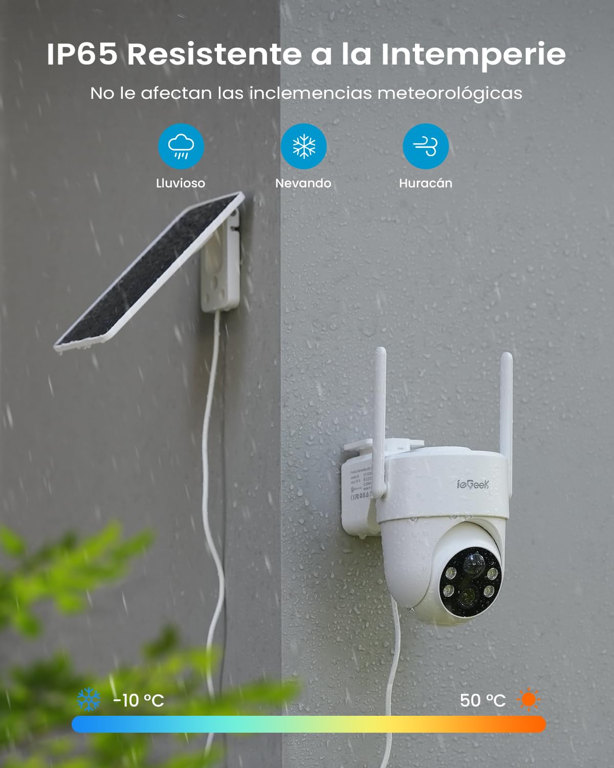ieGeek 2K/3MP Camara Vigilancia WiFi Exterior Solar, Panel Solar Extraíble, 360° PTZ, Camara de Vigilancia sin Cables, PIR Humana Detección, Alerta de Peligro, Visión Nocturna Color, IP65