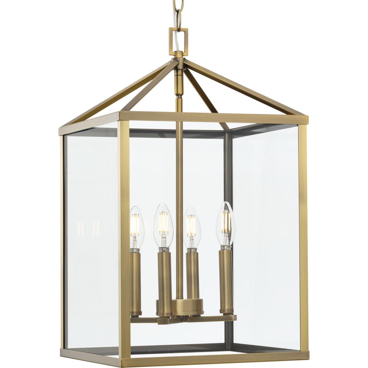 Progress Lighting Hillcrest 13 in. 4-Light Vintage Brass Modern Farmhouse Foyer Light for Halls