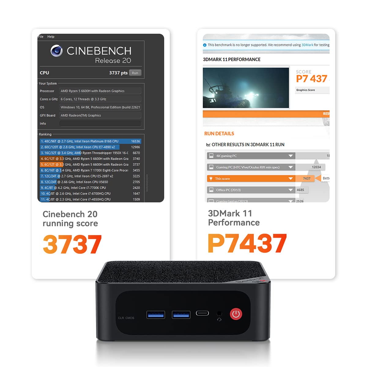 Amazon.co.jp: ミニPC Beelink Ser6 Mini Pc Ryzen 5 6600H 6コア12