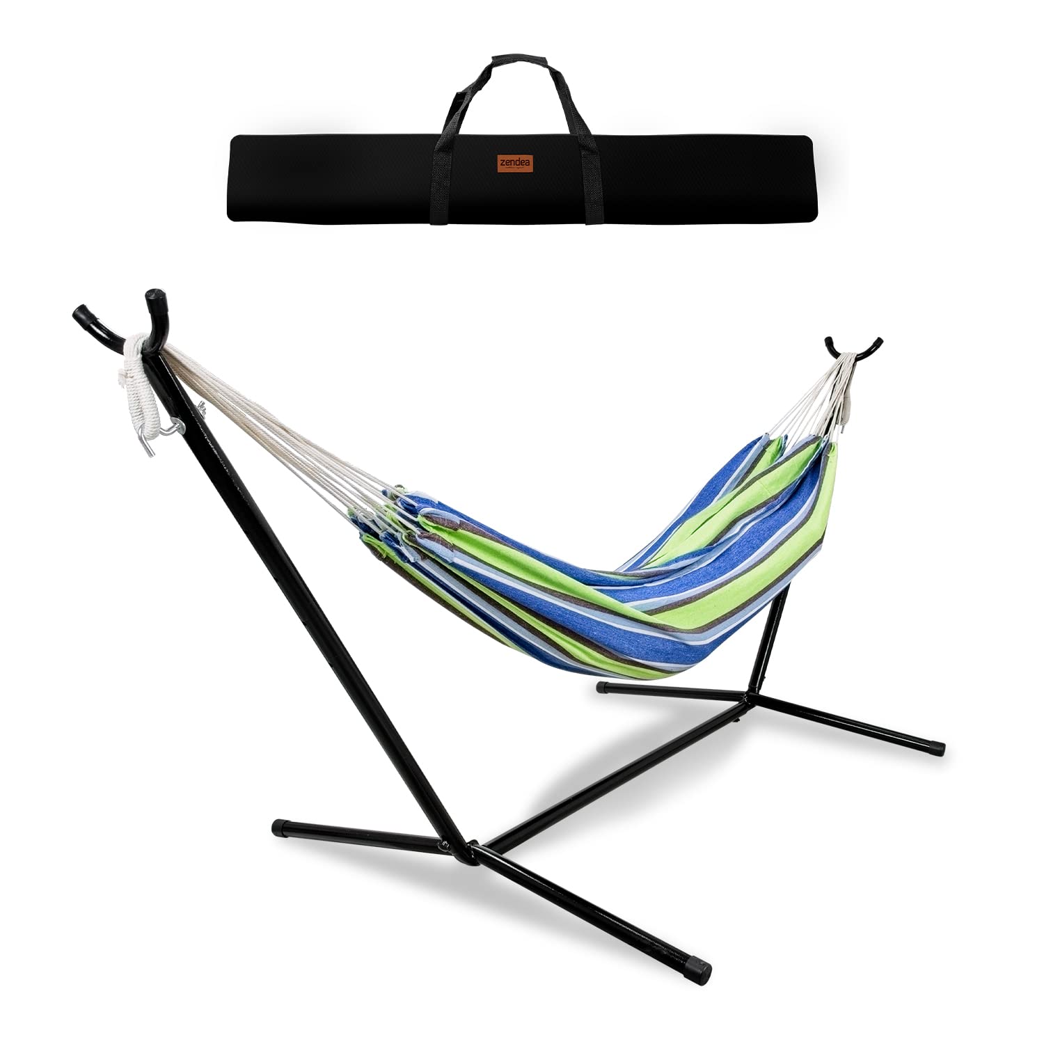 ZENDEA Galápagos Hamaca de Tela Independiente con Estructura de Soporte de Acero para Dos Personas y Bolsa de Almacenamiento incluida (Green Shades)