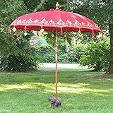 Oriental Galerie XXL Bali Sonnenschirm Balinesischer Schirm Garten Baumwolle Sonnenschutz Handarbeit Retro Vintage Dekoschirm 2-teilig ca. 220 Ø cm Rot Gold Bemalung