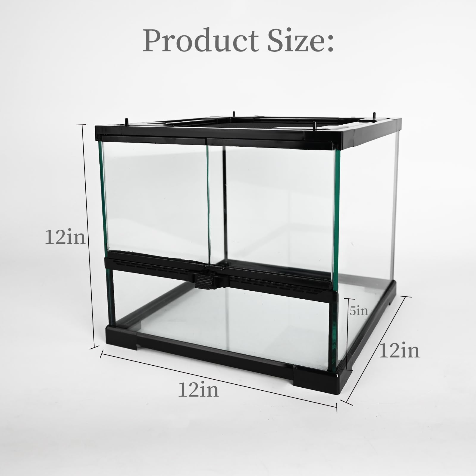 Tanque de vidrio para reptiles de 12 x 12 x 12 pulgadas, hábitat de terrario con puerta de doble bisagra y ventilación de pantalla superior para dragón barbudo, lagarto, geco leopardo,