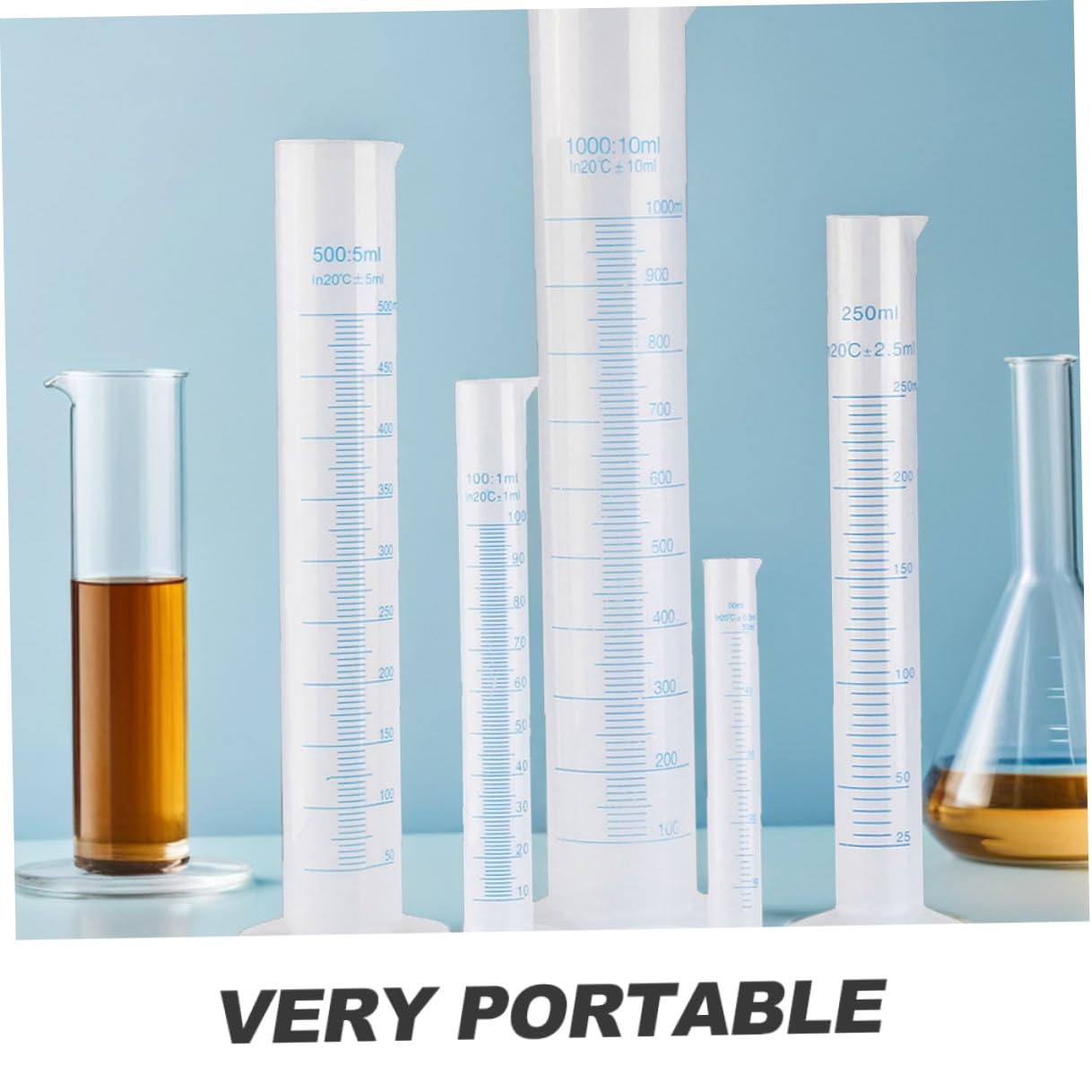 iplusmile Misurino Cilindri Graduati in Plastica 5 Pezzi Base Pentagonale e Capacità da 50ml a 1000ml per Misurazione Liquidi da Laboratorio e Processi Chimici
