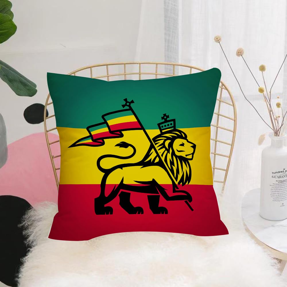 HYOSXW Cushion Cover,Throw Pillow Case Home Decorative for Living Room Bedroom Sofa Chair 16X16 Inch,Rasta, Judah Lion With A Rastafarian Flag King Jungle Reggae Theme Art Print,Pillowcase 40X40cm