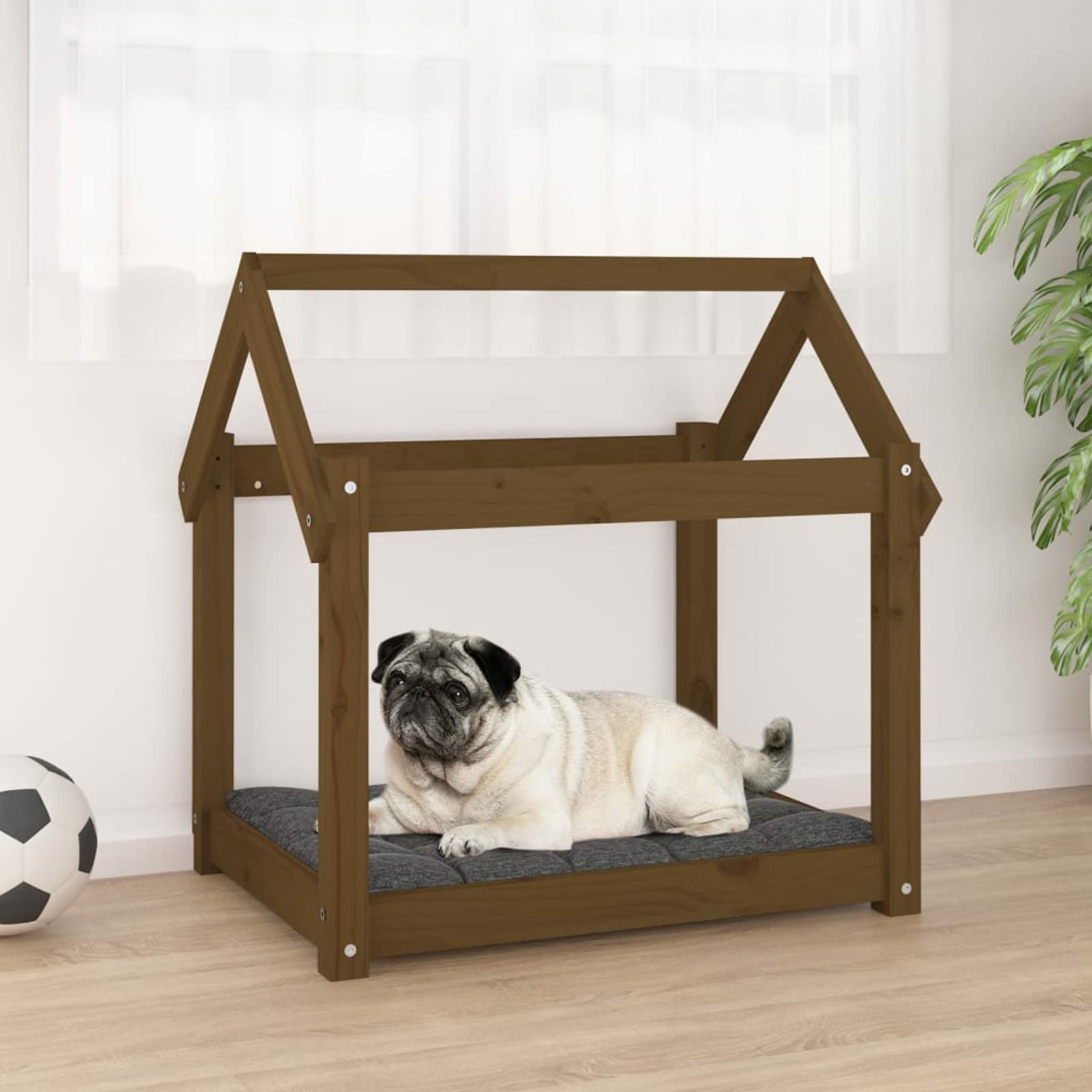 LAPOOH Cama para Perros Madera Maciza Pino marrón Miel 71x55x70 cm, Colchon Perro, Cuna Perro, Cama Mascota, Dog Bed, Cama para Perros Y Gatos