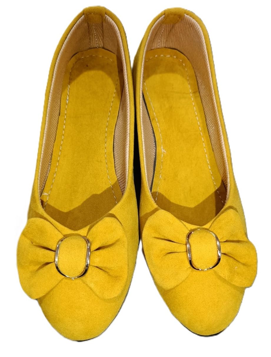 Womens Velvet Stylish Bellies & Flat Sandals Lightweight Comfortable & Trendy Casual Footwear for Office Daily (Yellow-10)-image-41