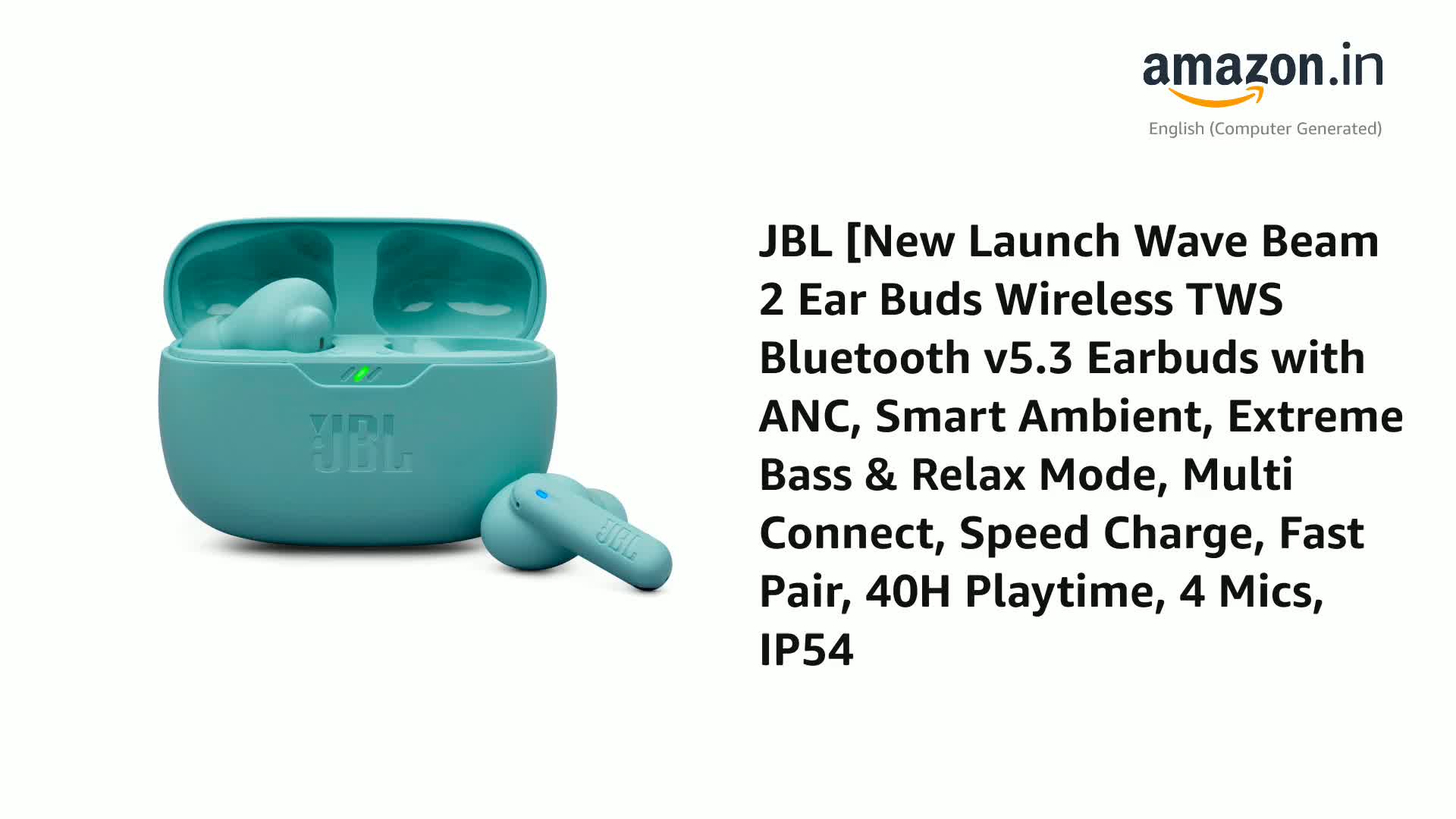 JBL Wave Beam 2 Ear Buds Wireless BluetoothV5.3, Active Noise