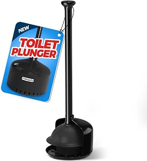 FORASTO Émbolo de inodoro con soporte, émbolos para baño con soporte, émbolo resistente con cubierta, decoración de baño, accesorios de baño, limpiadores de inodoros, color negro