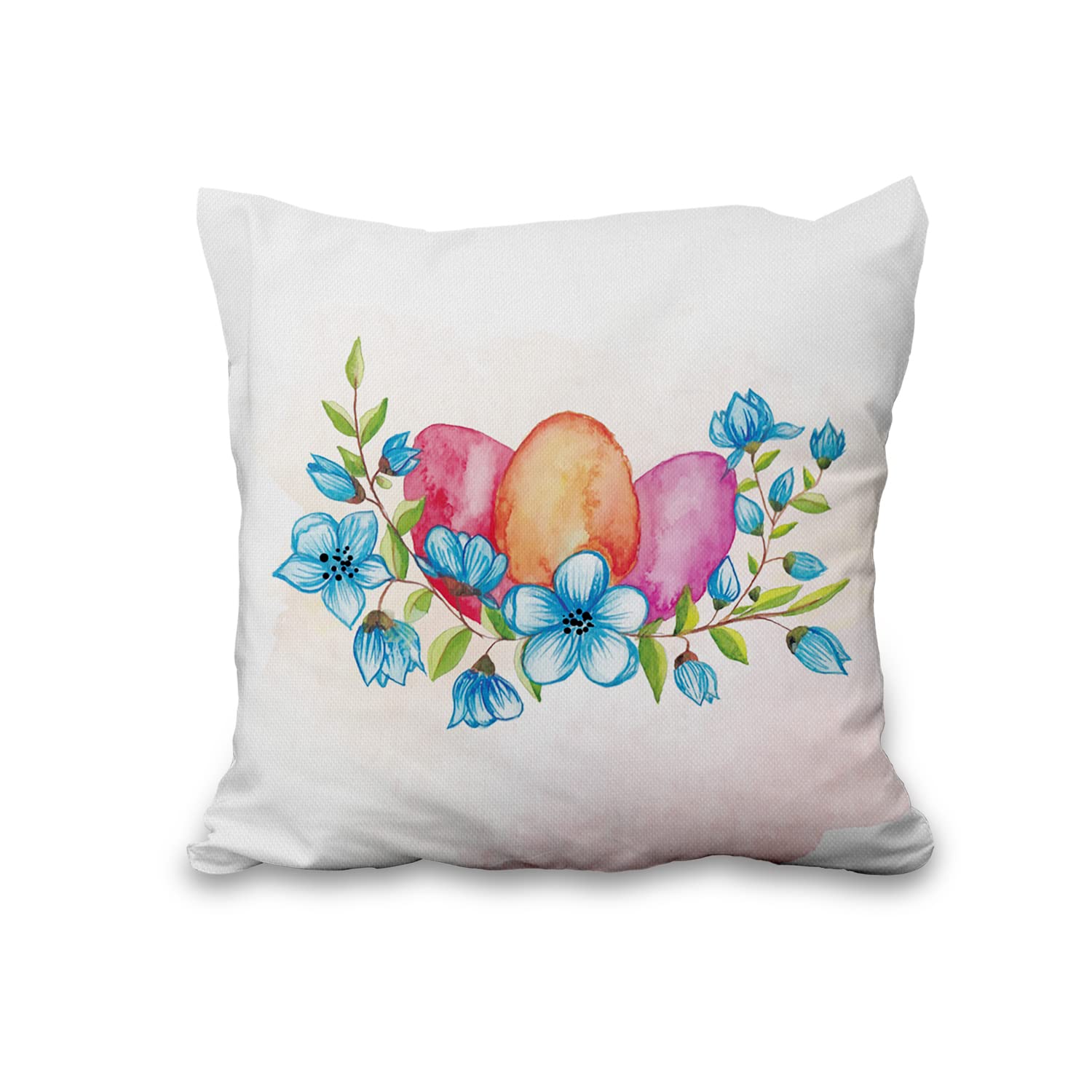 Federa Cuscino Quadrata 45x45 Cm Primavera Pasqua – Coniglietto, Uova E Ghirlanda Floreale