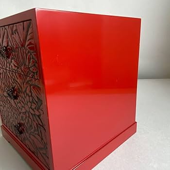 【希少】 堆朱　漆器　手彫り　引き出し 小箪笥 木製 小物入れ 伝統工芸品　松 希少】 堆朱 漆器 手彫り 引き出し 小箪笥 木製 小物入れ 伝統工芸品 松