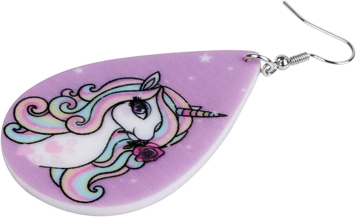 Bonsny Acrylic Big Dangle Pink Teardrop Floral Unicorn Horse Earrings Fashion Jewelry For Women charms - Image 4