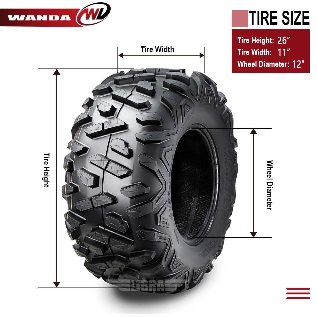 WANDA 2 Radial ATV/UTV Tires 26x11R12 6PR P3501-10400