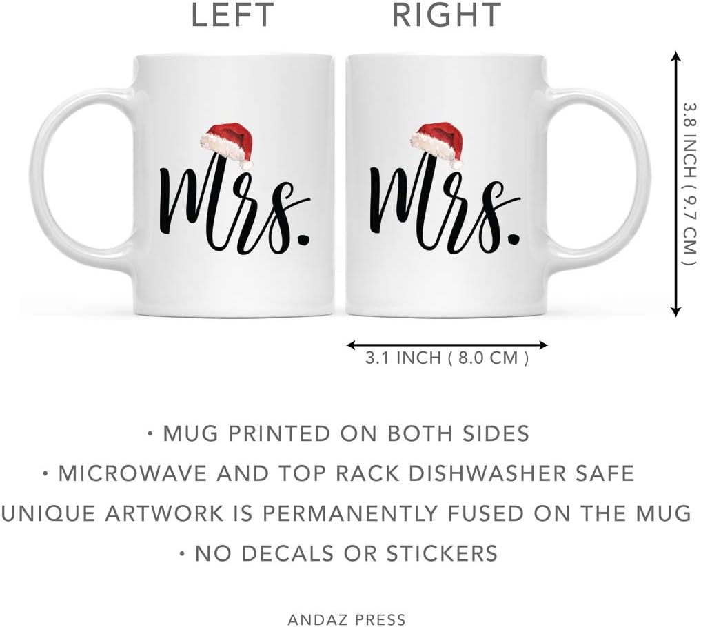 Andaz Press Christmas Winter Holiday 11oz. Coffee Mug Couples Mr. Mrs, Red Santa Hat, 2-Pack Mr And Mrs Claus Mugs Mr And Mrs Claus Coffee Mugs Christmas Ideas Mr. & Mrs. Mugs