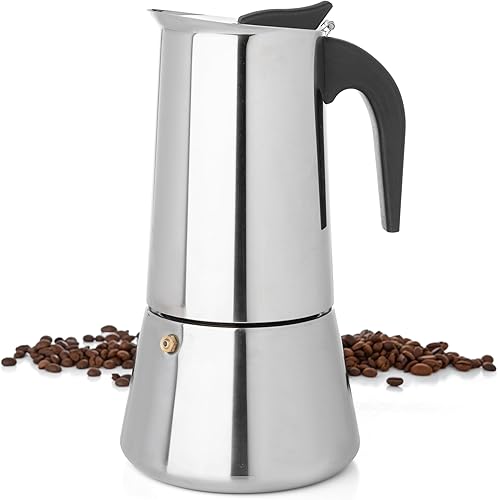 Mixpresso Olla de café expreso Greca de 12 tazas, 20.3 fl oz20 onzas, olla moka con diseño de percolador de café, cafetera de acero inoxidable para