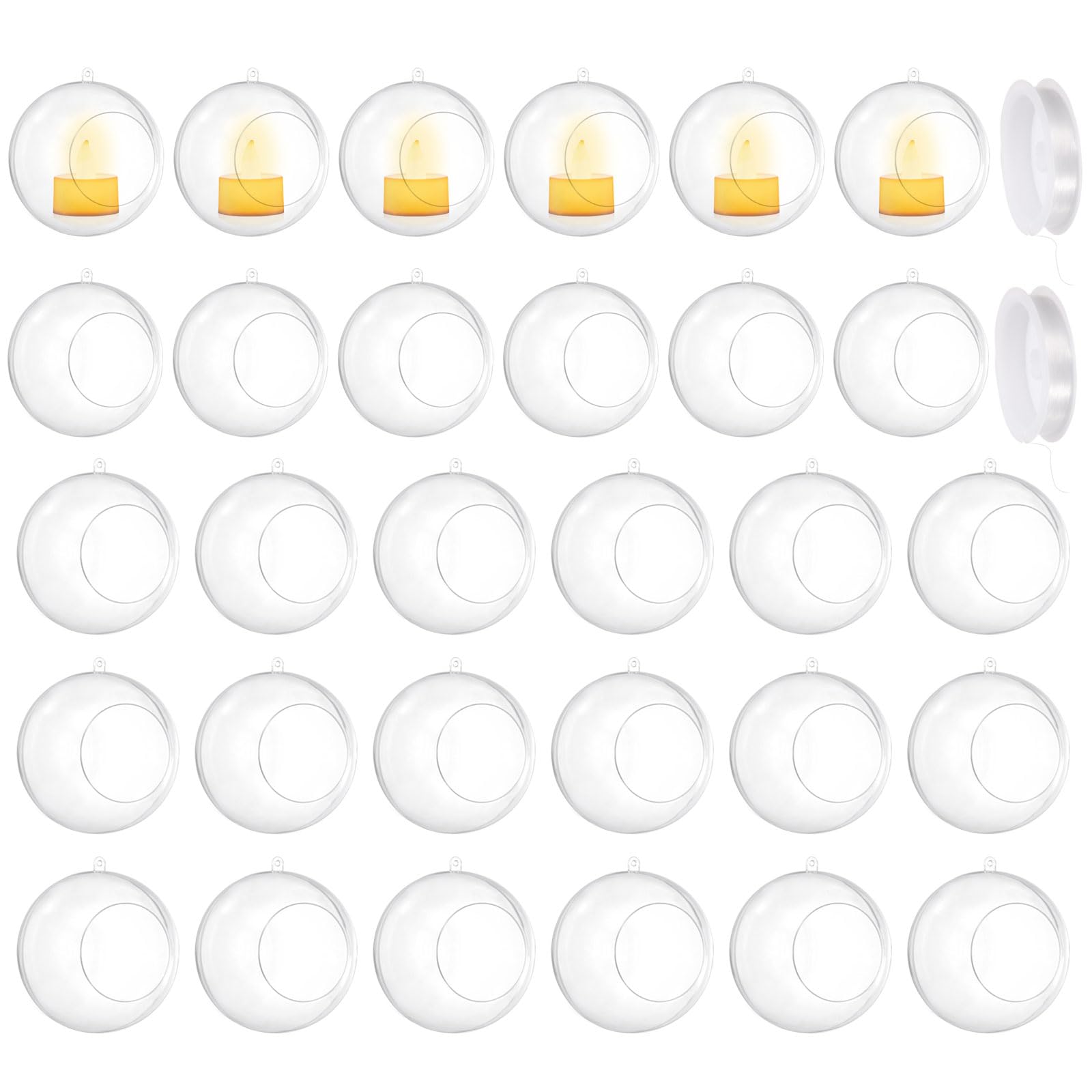 QUARKZMAN 30 Pcs Porta Velas Colgantes Globos de 4" de Acrílico Recargables, Contenedor de Adornos Navideños de Plástico para Decoración de Bodas Fiestas Hogar DIY