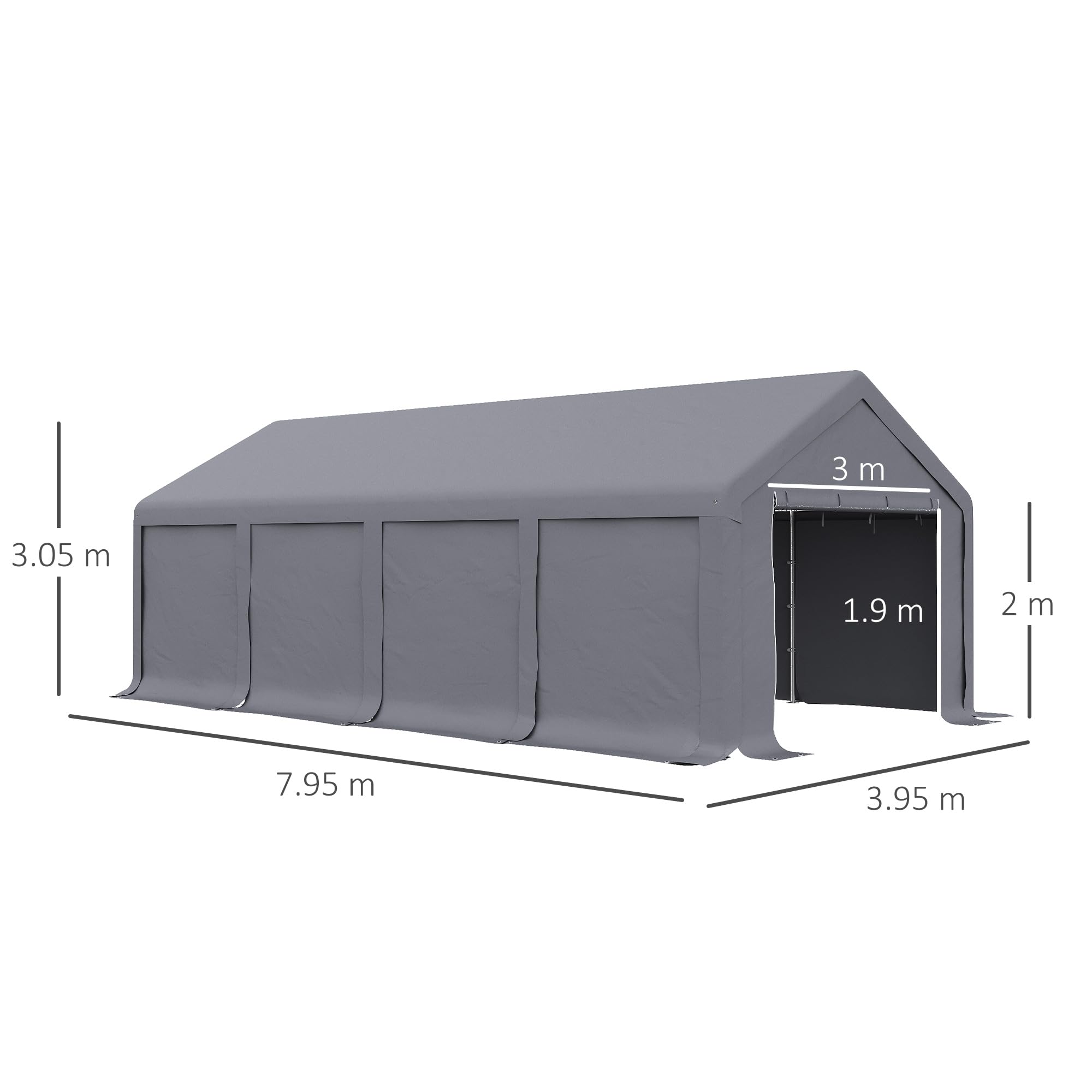 Outsunny Garage Auto Esterno 8x4m Porte Cerniera Tettoia Pannelli Removibili Telaio Acciaio Grigio Scuro