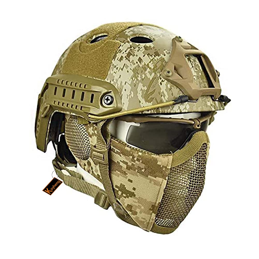 Casco Táctico Fast MH Combinado, con Protección Auditiva Plegable, Máscara de Malla de Media Cara y Gafas para el Juego de Juego Airsoft Paintball CS — view 9
