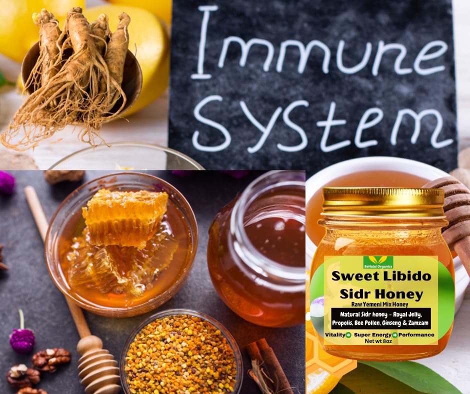 Yemeni Premium Sidr Honey Blend with Propolis, Royal Jelly, Bee Pollen and Ginseng, Raw Unfiltered Multifloral Wellness Superfood
