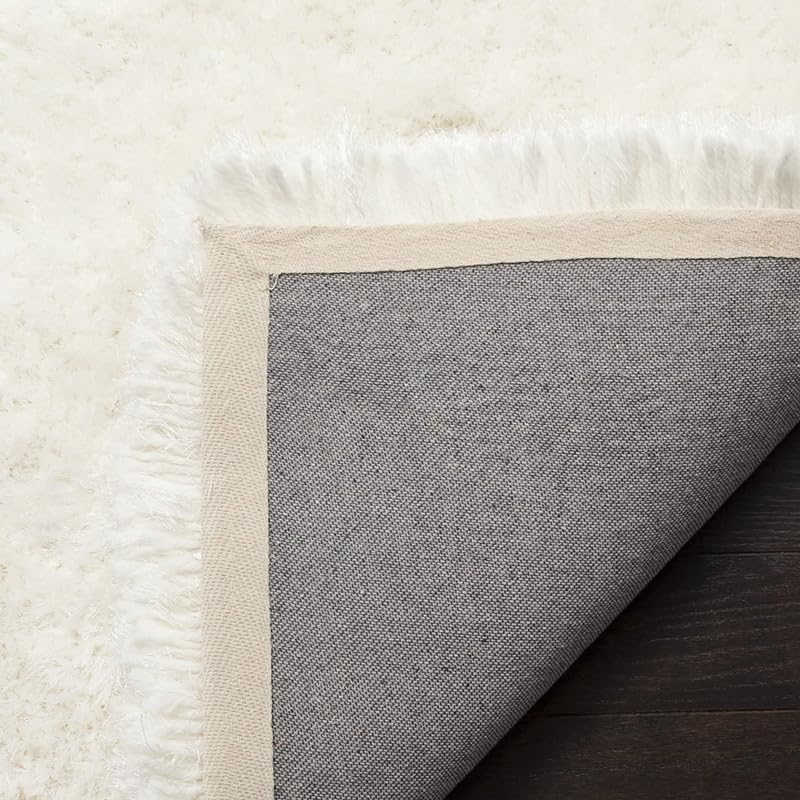 Image of Luxury Shaggy Carpet Solid Plain Fluffy Fur Rectangular Rugs For Bedroom Living Room 2X5 Feet Microfiber & Polyster Modern Interior Floor Mat White