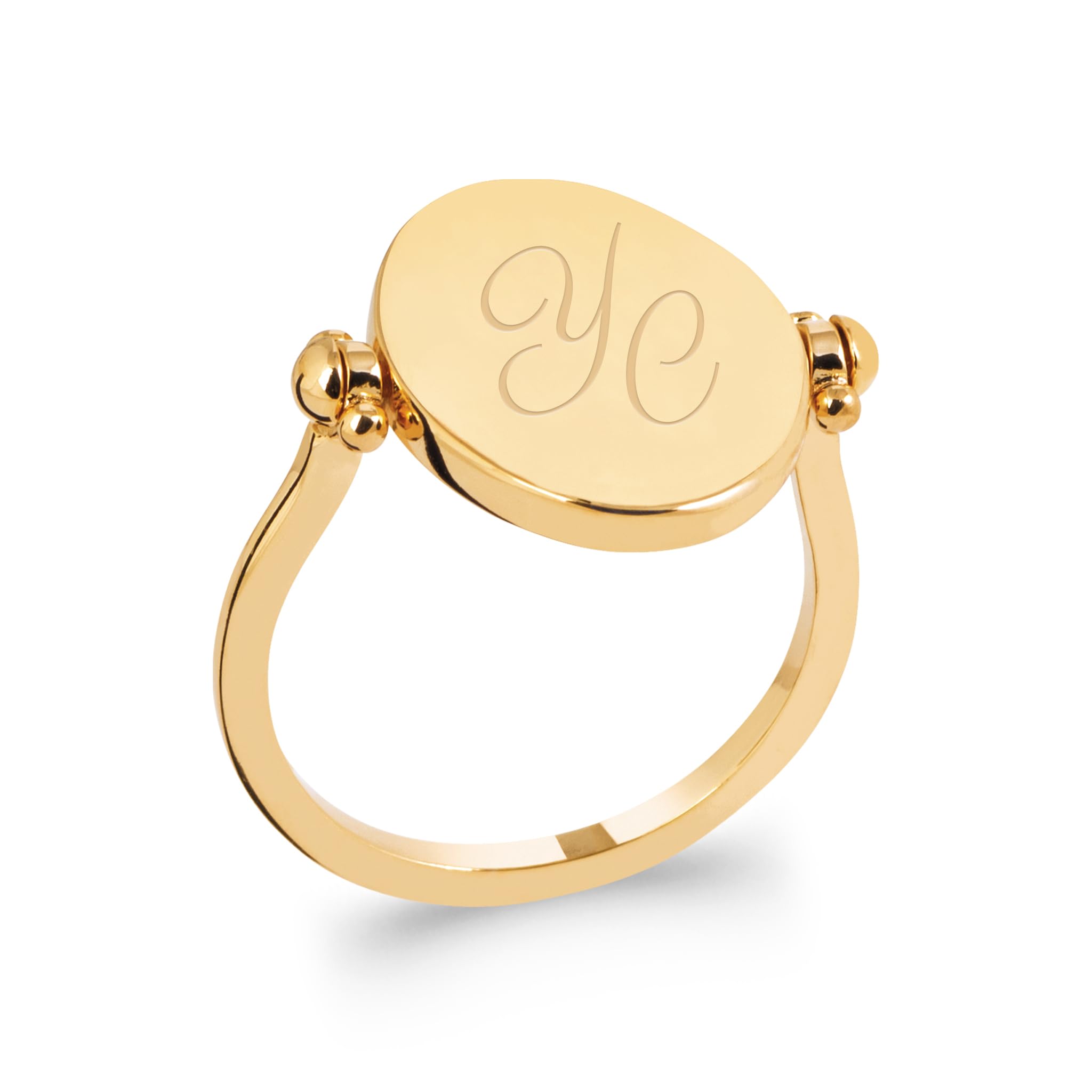 Bague gravée plaqué or cadeau idéal réversible avec émail noir - 8
