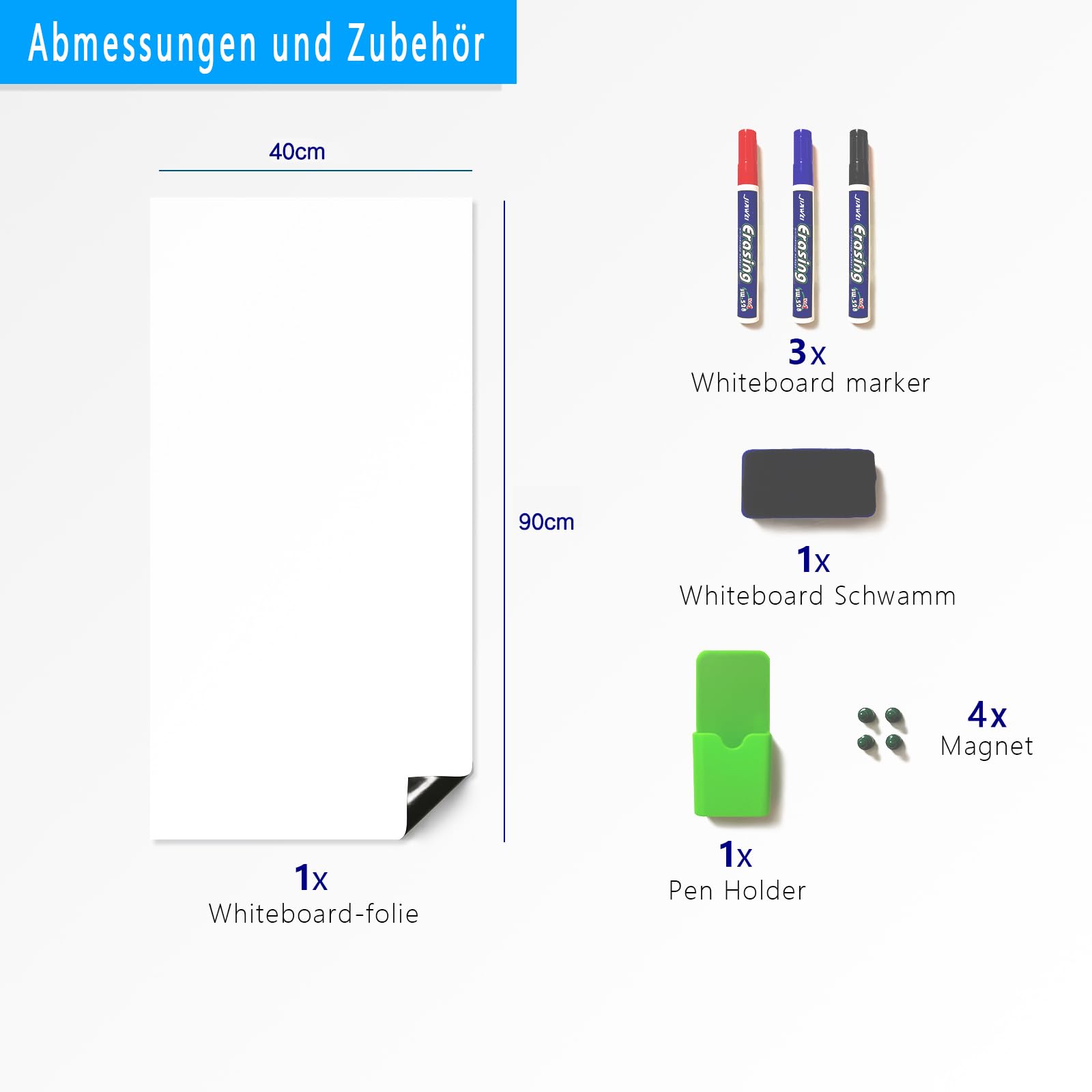 thumbnail: Magneetfolie Whiteboard 40x90 Cm - Zelfklevend Afwisbaar Bord Voor Kantoor, School Of Thuis