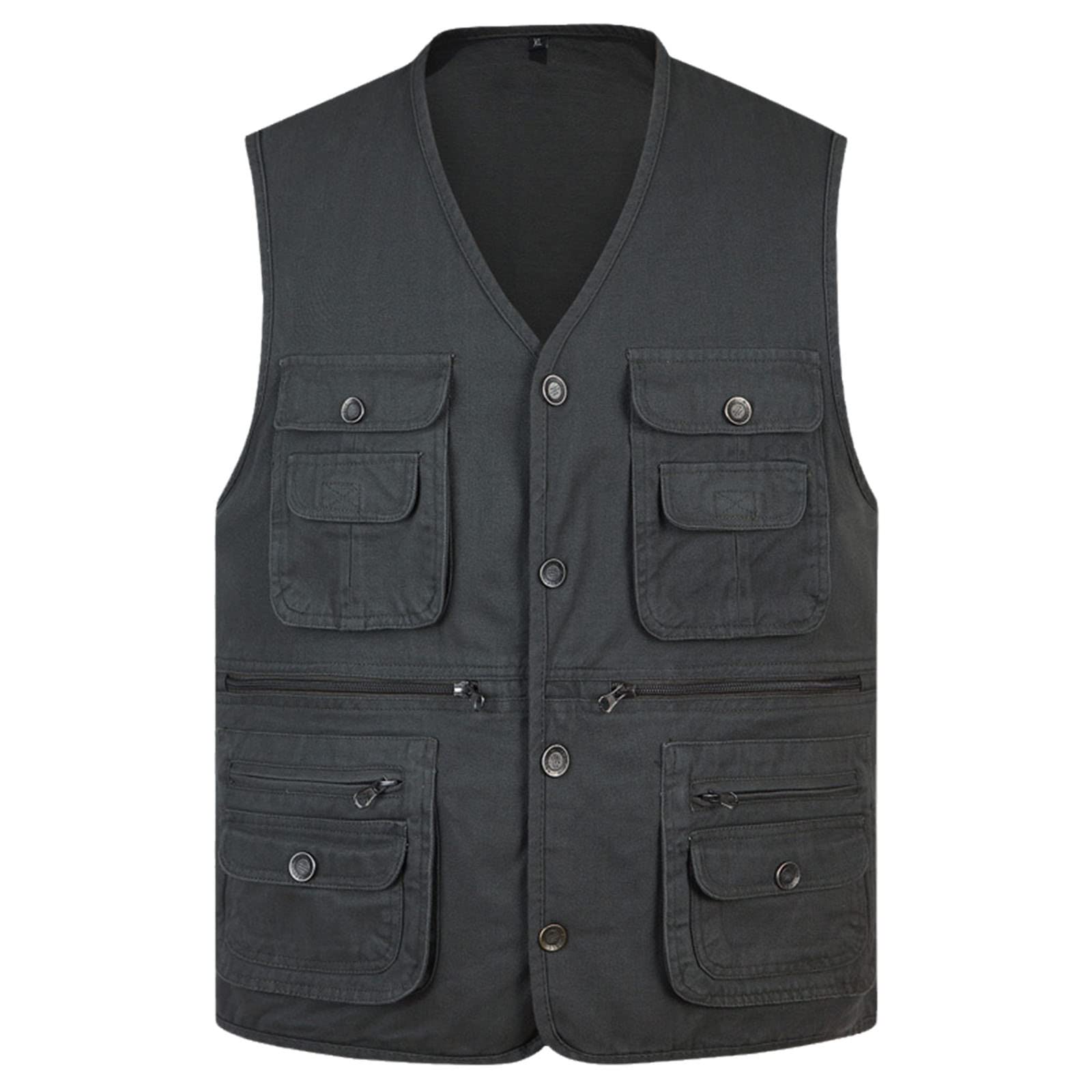 Chaleco de verano multi-bolsillos Kelsiop sin mangas y con botones chaleco color solido Ejercito L 8