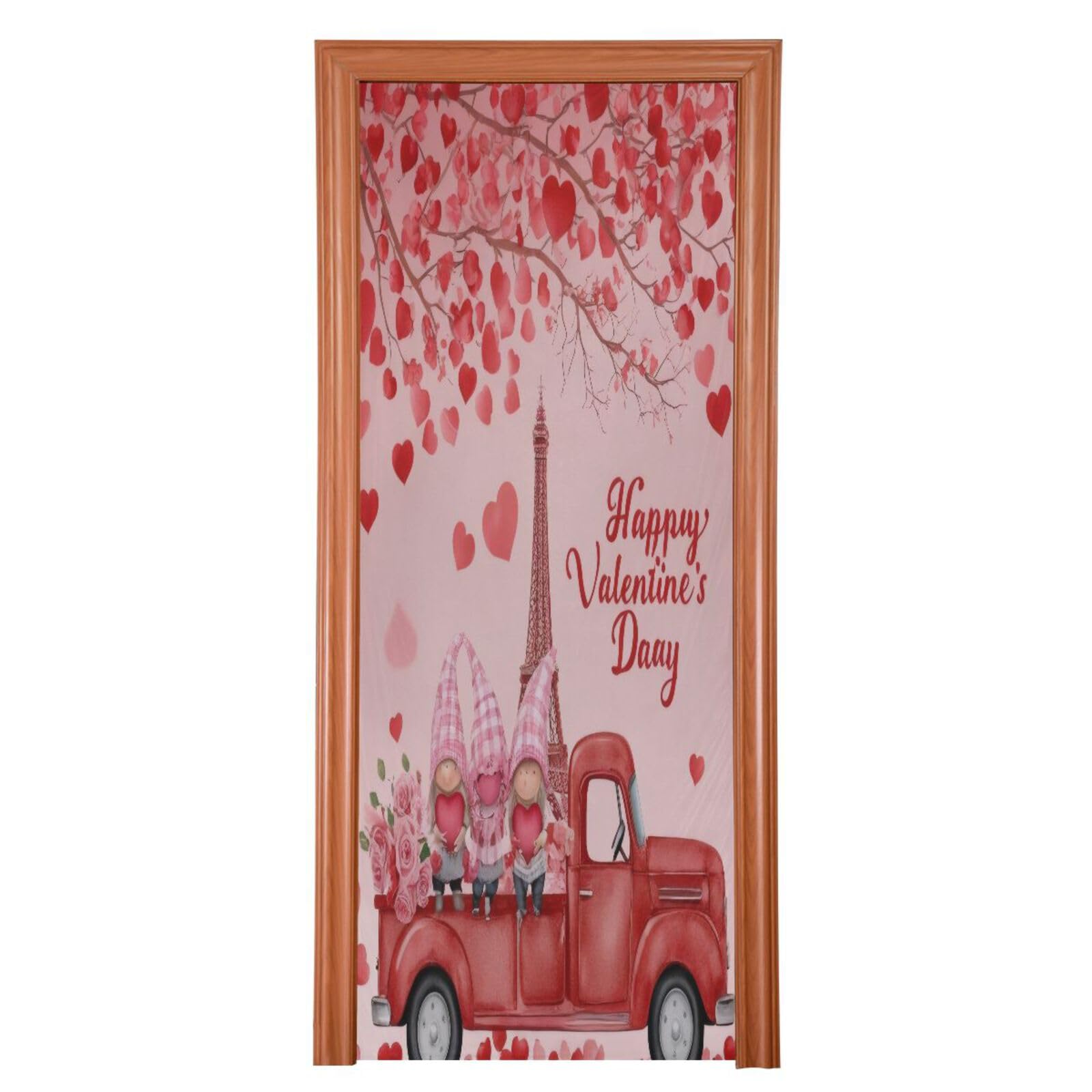 FLildon Eiffel Tower Gnomes Valentines Heart Tree Door Cover Decoration, Party Accessory Porch Decor for Festive Ornament Room Door Covers 32 x 79 Inch