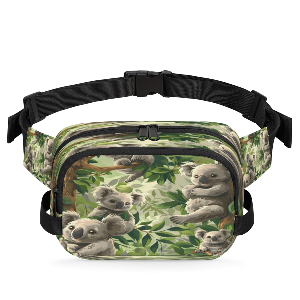 Watercolour Tree Branch Cute Koala Waterproof Fanny Pack for Women Men Adjustable Waist Bag with Double Zipper Pockets Lightweight Square Hip Pack for Running Travel Hiking Workout Cycling